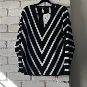 Black & White V-Neck Striped Women's Sweater